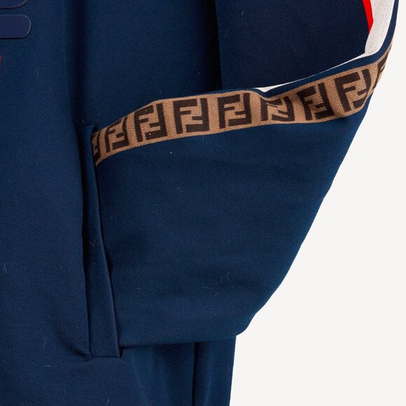 Fendi x Fila Navy Cotton-Blend Logo Stripe Pullover Hoodie - Picture 9 of 16